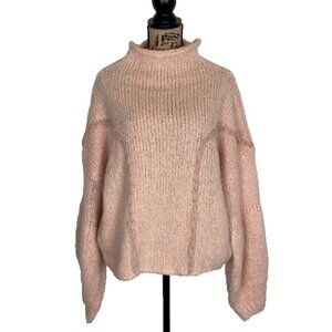 Oneon Women's Mohair Virgin Wool Handknitted Sweater Size L Pink Balloon Sleeve